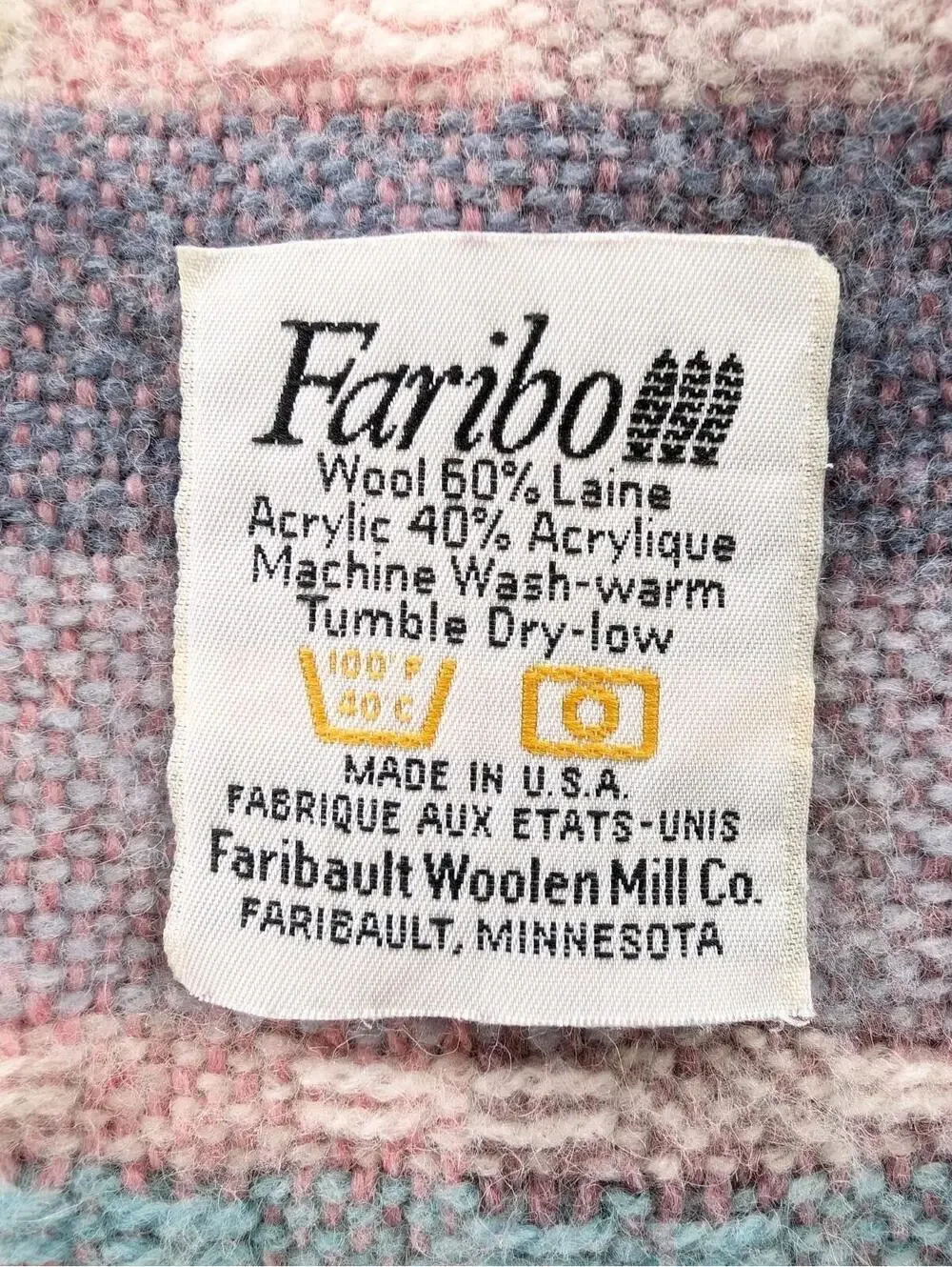 Faribo Faribault Woolen Mill Co Pink Plaid Wool Acrylic Throw Blanket Fringe
